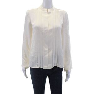 Derek Lam Womens Striped V-neck Long Sleeve Blouse Top Cream Size M